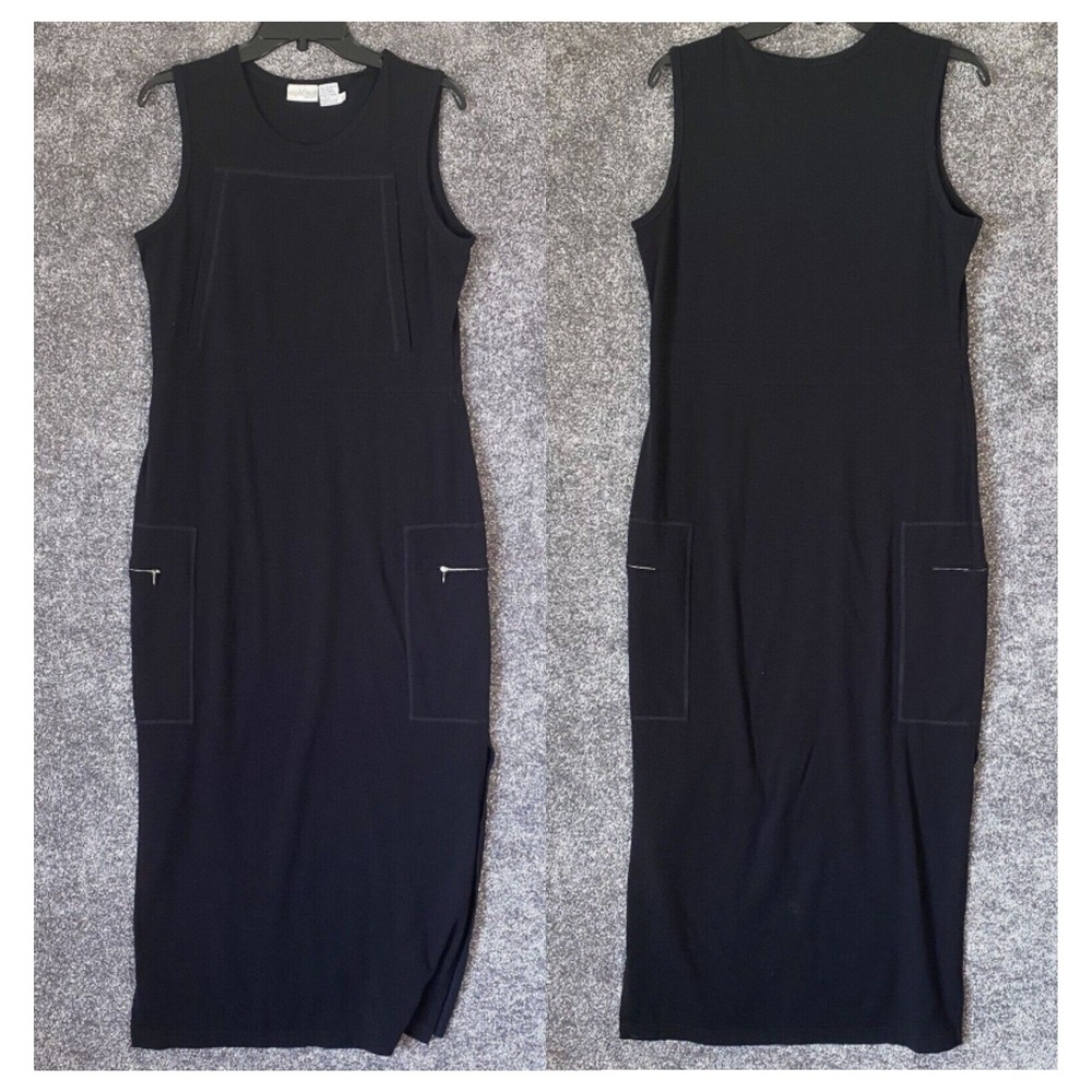 Vintage 90s Newport News Cargo Jumper Maxi Dress Womens 12 Retro Black Old Money
